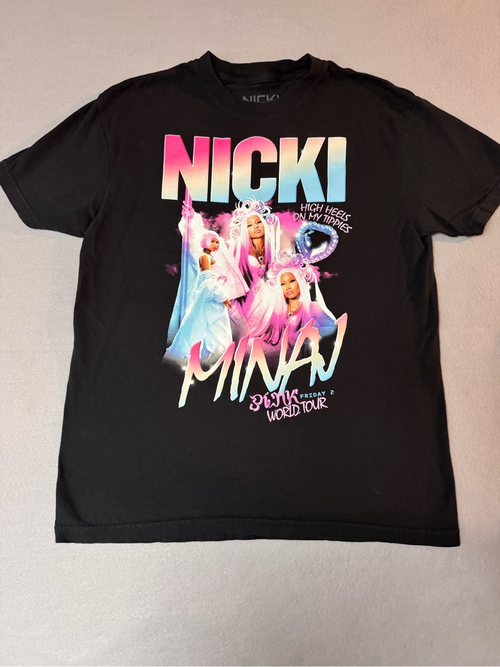 Nicki Minaj Black Tee with Pink & Blue Gradient Tour Graphic